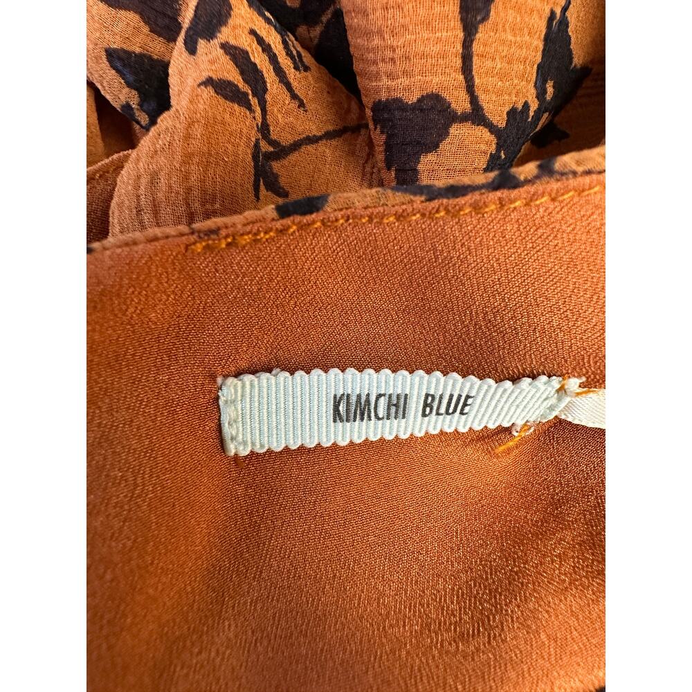 Kimchi Blue Orange Fall Floral Mini Dress L Tie Back Long Sleeve Fall Boho Style - Picture 9 of 11